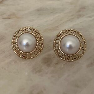 Vintage Chanel Pearl and gold button earrings